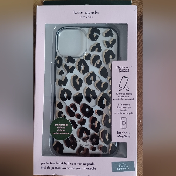 Kate Spade Defensive Hardshell Case for iPhone 13/14- City Leopard Black/Clear - Picture 4 of 7